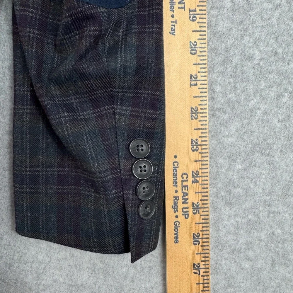 Perry Ellis Portfolio Blazer Mens 44R Gray Plaid Cotton Elbow Patch Sport Coat‎